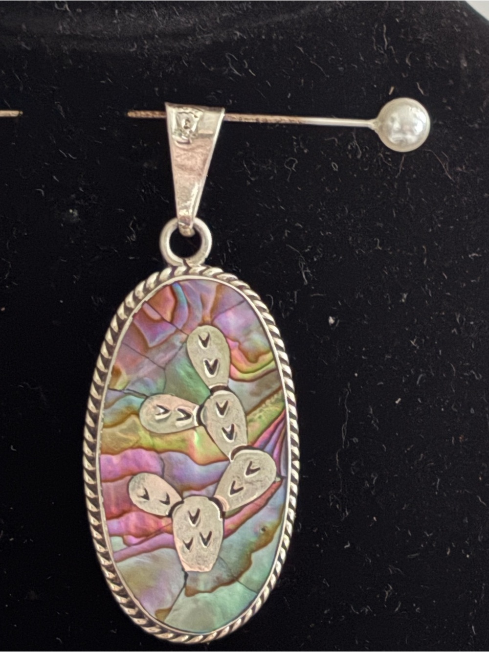 Vintage Taxco Mexico 925 Cactus Abalone Inlay Pendant Only